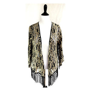 Ryu Cardigan Overpiece XL Black Beige Floral Lace